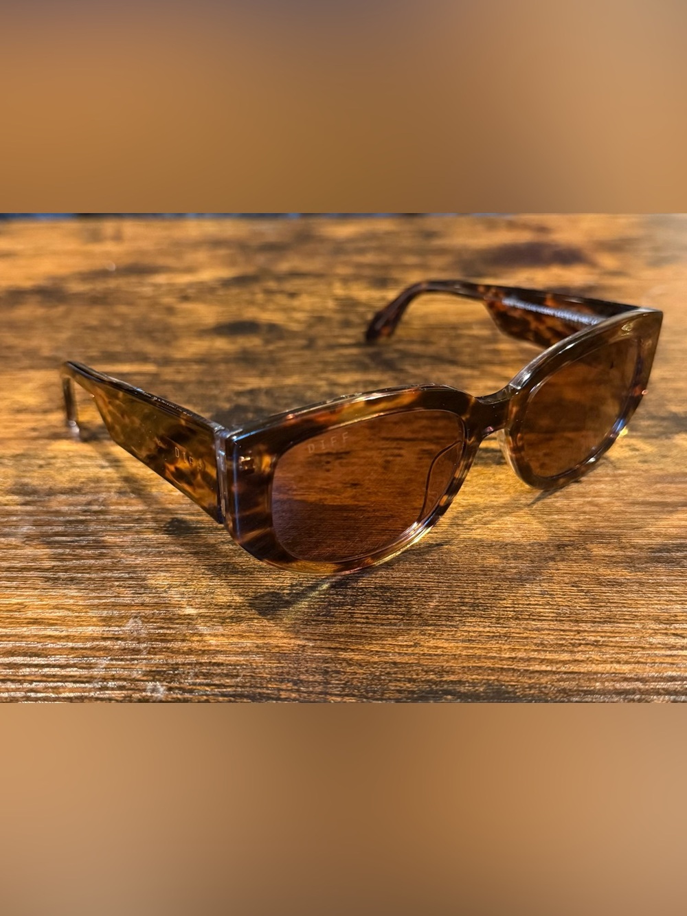 DIFF Drew Tortoiseshell Square Sunglasses Brown Tinted Lenses 54-19-145